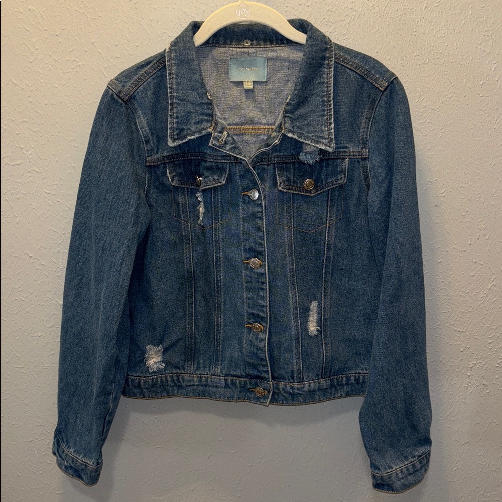 Skies Are Blue Denim Distressed Hipster Jacket Distressed Ragged Women’s Medium